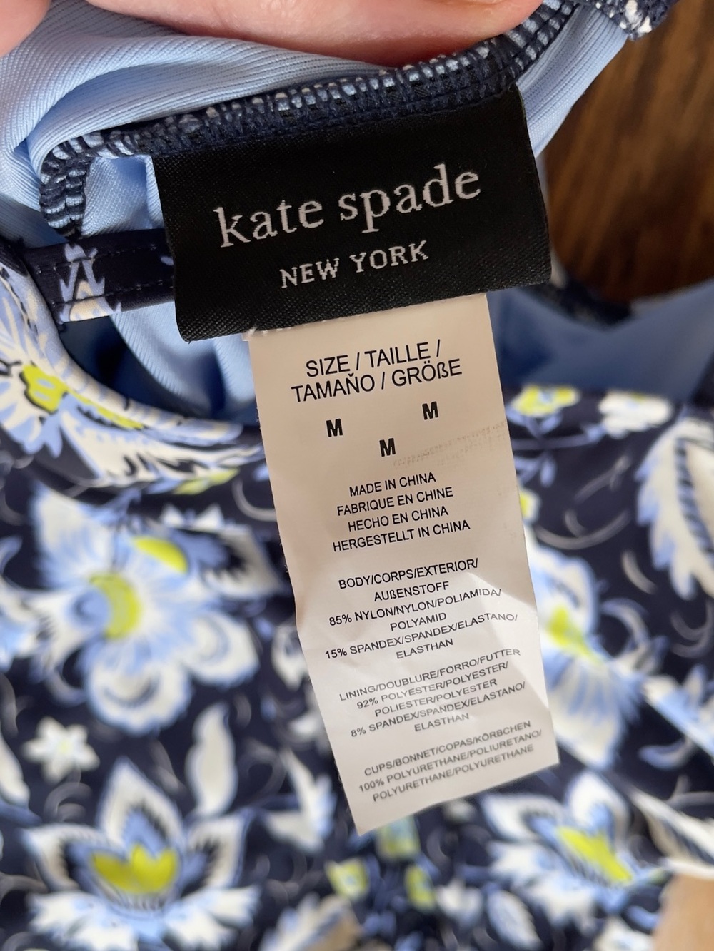 kate spade Navy Floral One-Piece Swimsuit with Light Blue and Yellow Accents - Picture 7 of 9